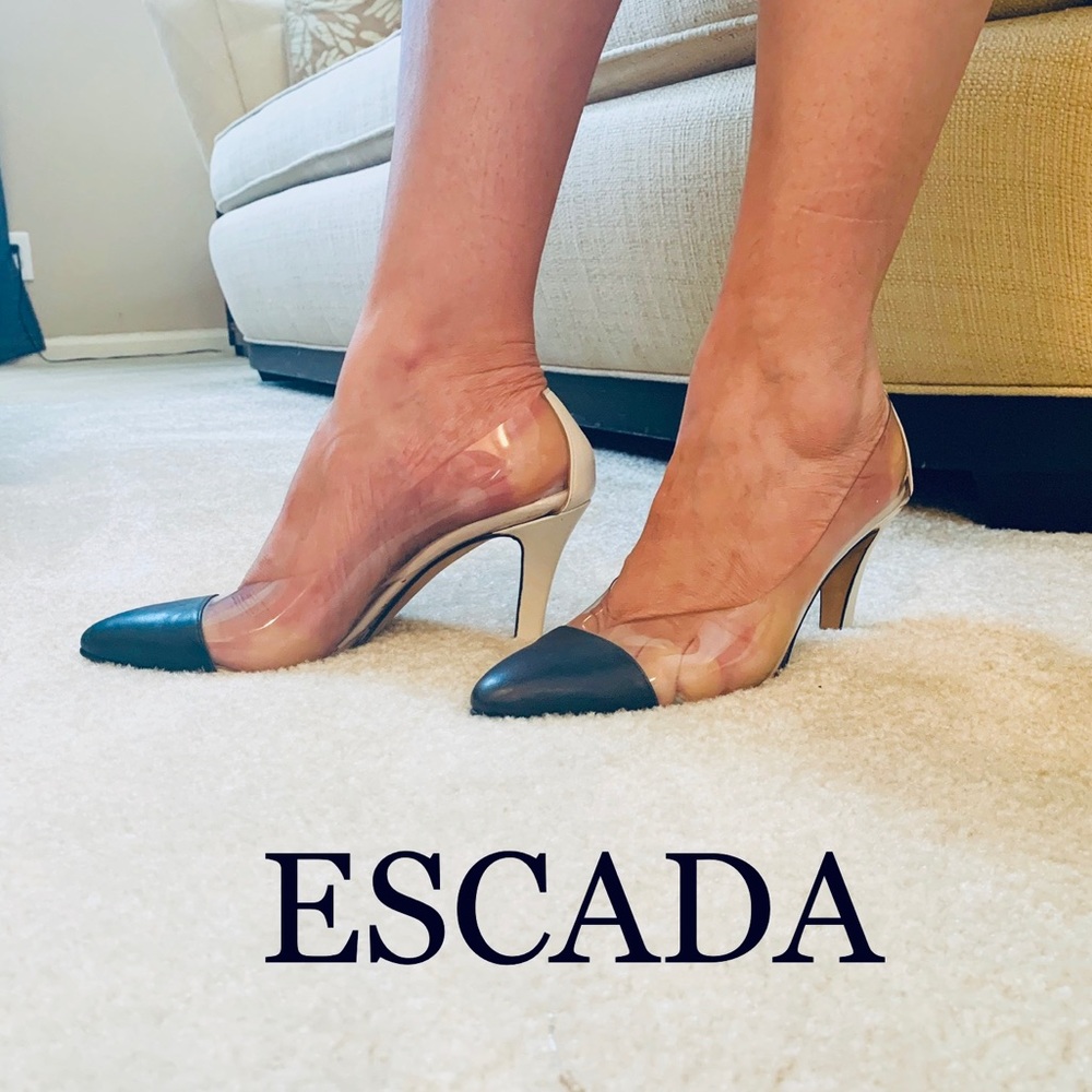 Escada pvc and leather pointed toe heels